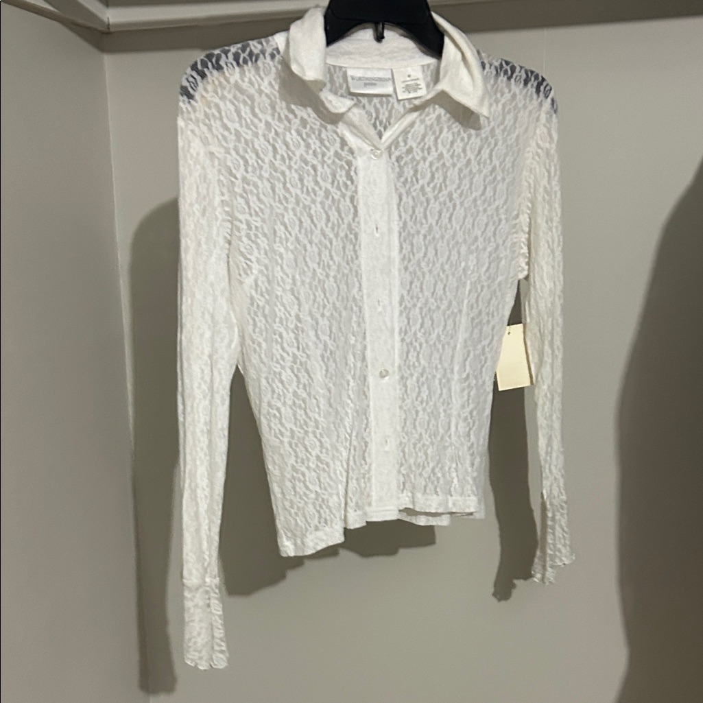 Worthington White Lace Button-Up Blouse